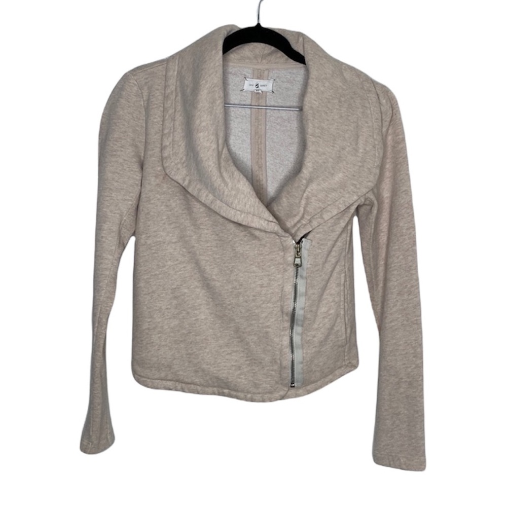 Lou & Grey Stretch Knit Asymmetrical Beige Zip Jacket Sz XS
